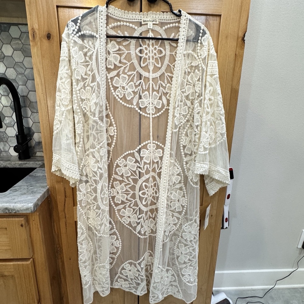 NWT Love On A Hanger Lace Kimono Duster Cardigan Floral Boho Festival Sz M L